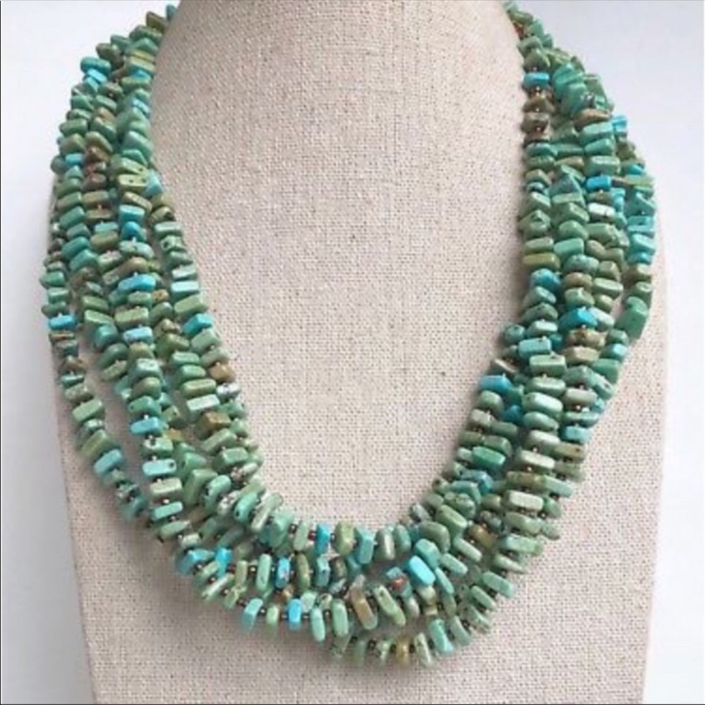 Six Strand Turquoise and Sterling Silver Necklace